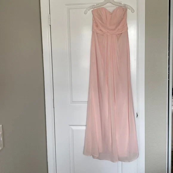 light pink strapless bridesmaid dress Minimalistic Strapless Bridesmaid Dress w/ Matching Scarf & Pleated De   smcfashion.com